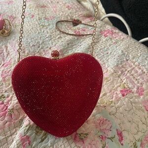 Kelly & Katie Red Heart Clutch with Gold Chain
